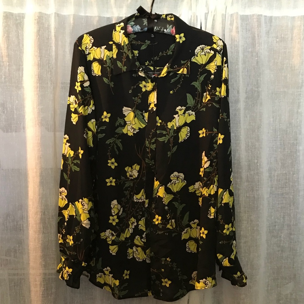 Black floral button up blouse